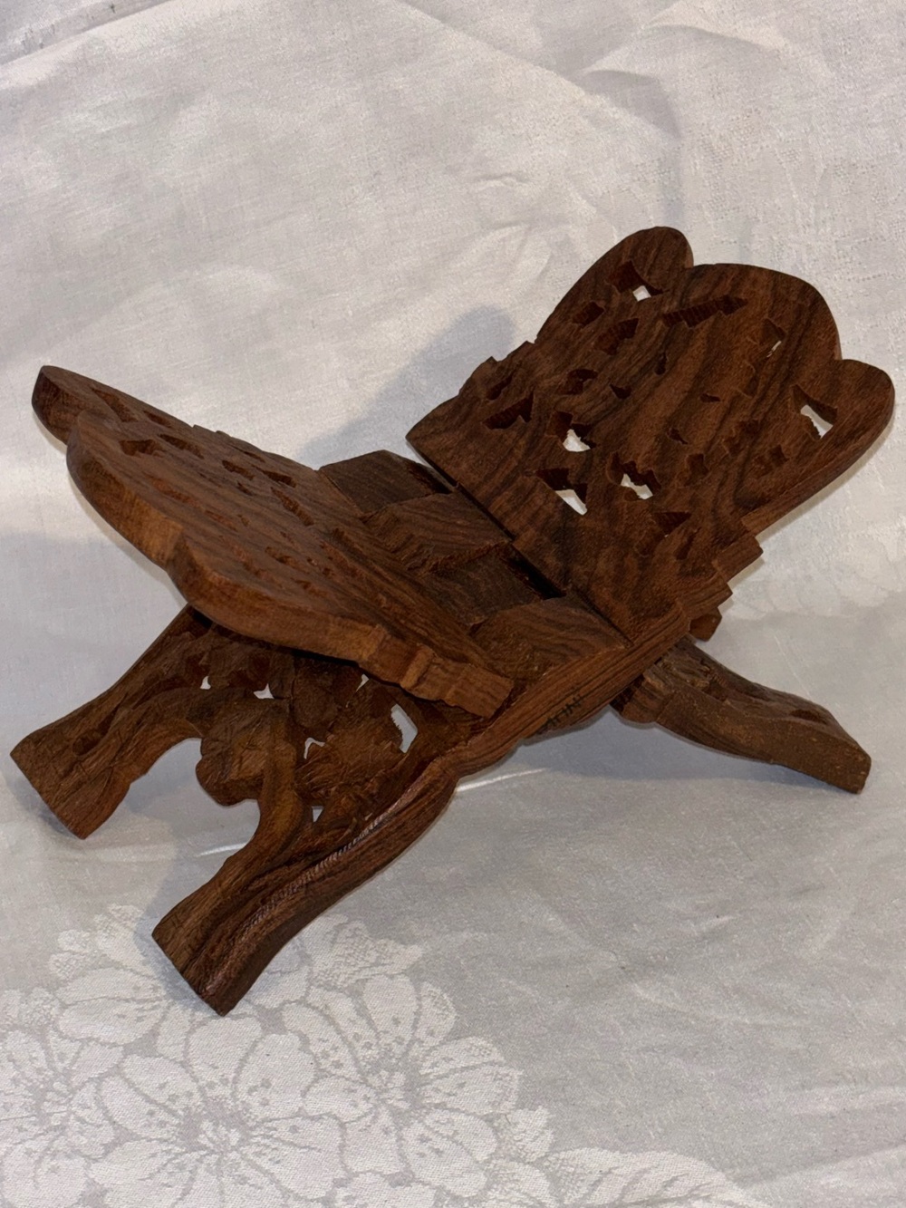 Book stand wooden hand carved boho style accent